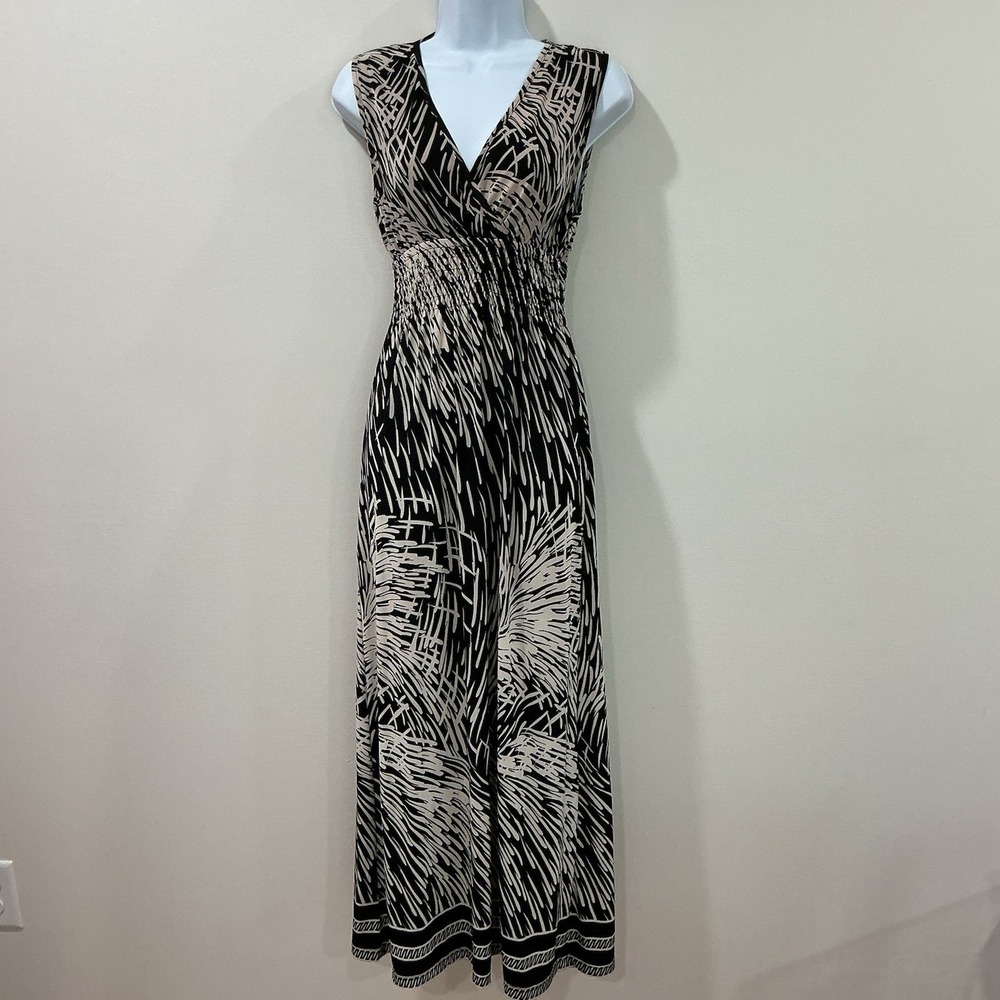 Y2K Magic Maxi Dress Womens Size M Babydoll Black White Floral Beach Vacation‎